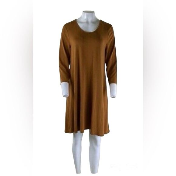 Garnet Hill Women's Size Large Orange Rust Scoop Neck Trapeze Knee Length Dress - Picture 1 of 9